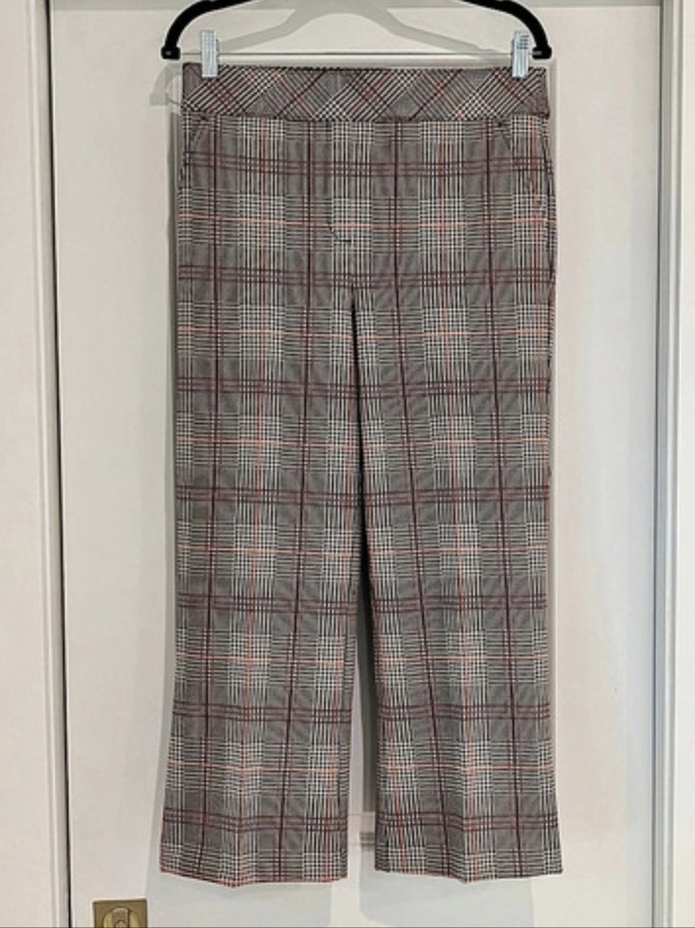 SPANX Plaid Straight Leg Pants in Brown Black & Red Orange Large Petite Like New